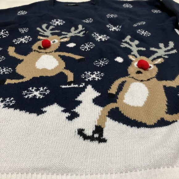 Ugly Christmas Sweater Reindeer 3D Noses Snowflakes Vintage YFL Reserved Sz L - Picture 3 of 7